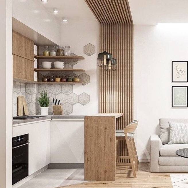 Пример зонирования на кухне с помощью акустических панелей VEROL. 