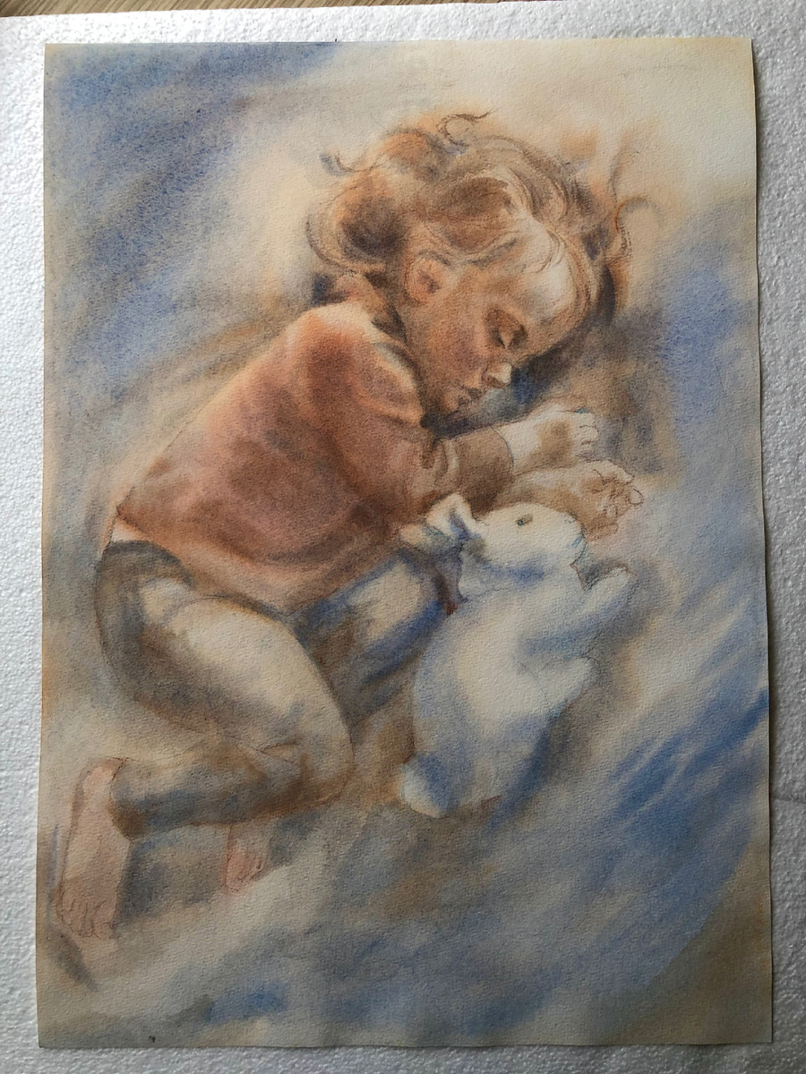 Аня спит, бумага, акварель, 36х54