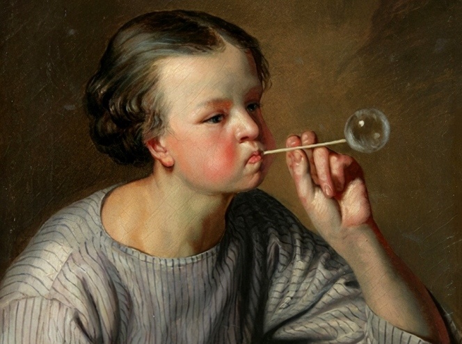     Алексей Тыранов. Мальчик, пускающий мыльный пузырь (фрагмент). XIX в.