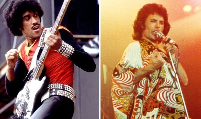 Коллаж Фил Лайнотт из Thin Lizzy и Фредди Меркьюри из Queen
