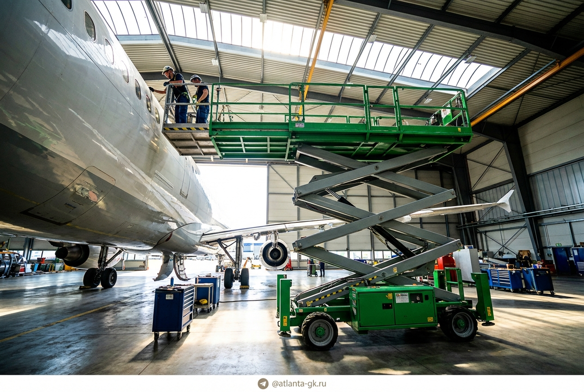    Ножничный подъемник в действии Atlanta-gk