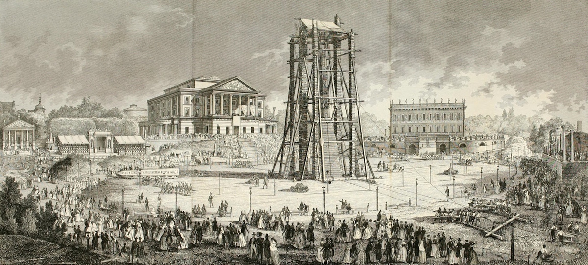 Общий вид возведения обелиска на вилле Торлония (в книге можно увеличить и рассмотреть детали)