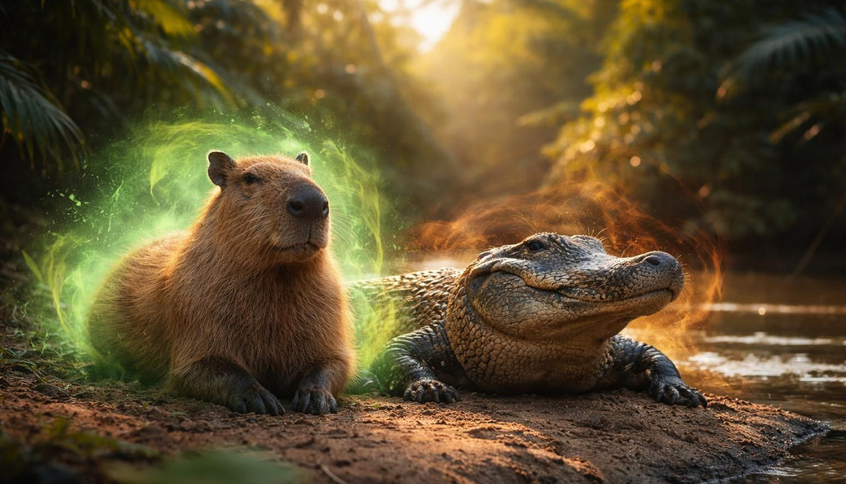 Капибара не пахнет страхом – её нервная система не посылает сигналов тревоги, запускающих охотничий инстинкт. Высокий уровень серотонина и окситоцина буквально выключает крокодила из режима хищника.