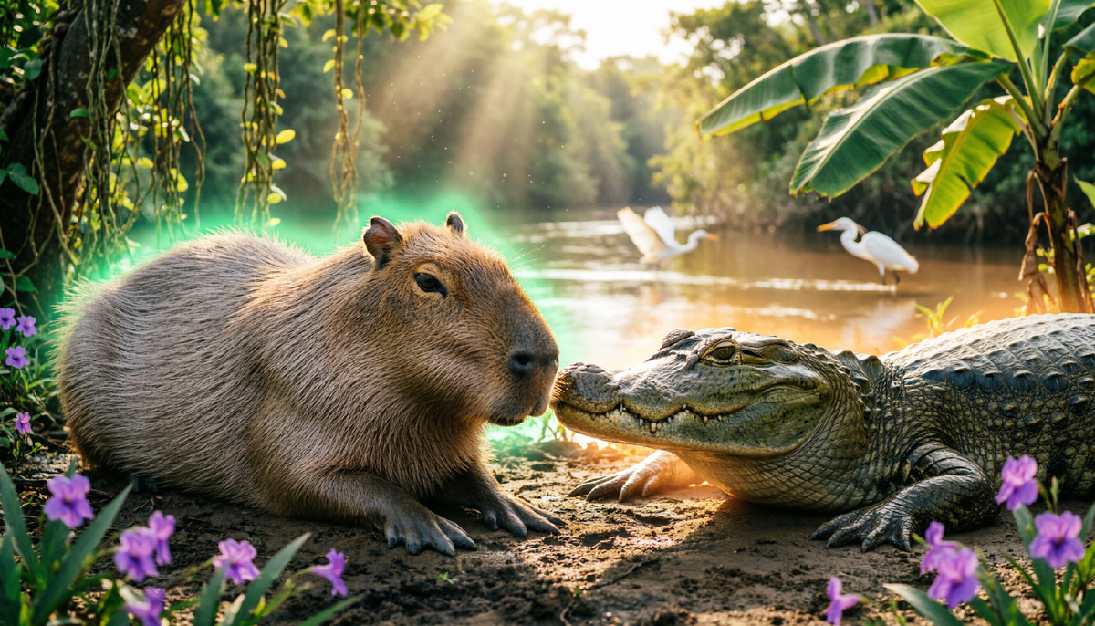 Капибара не пахнет страхом – её нервная система не посылает сигналов тревоги, запускающих охотничий инстинкт. Высокий уровень серотонина и окситоцина буквально выключает крокодила из режима хищника.