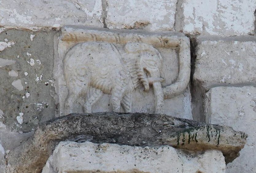 Изображение слона на стене Георгиевского собора