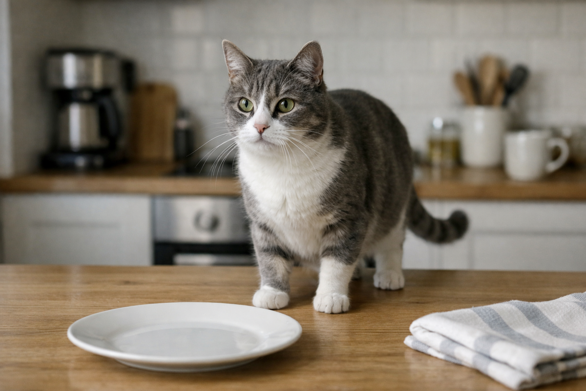 Кухонный стол манит кота не из вредности, а из-за запахов и высоты