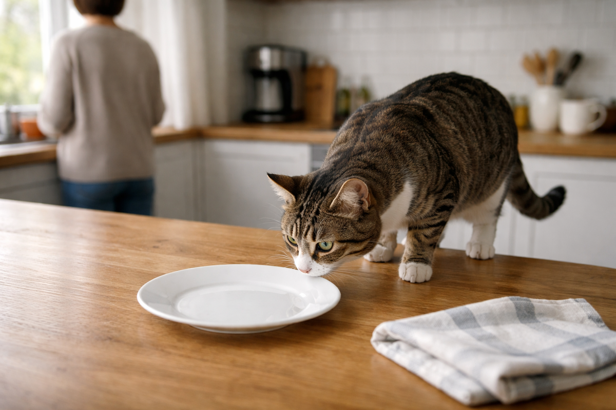 Для кота стол - это место событий, запахов и близости к человеку