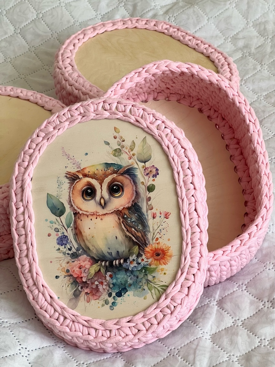 Вязаные шкатулки, сова