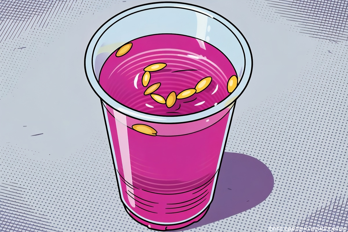 Семена в воде с марганцовкой