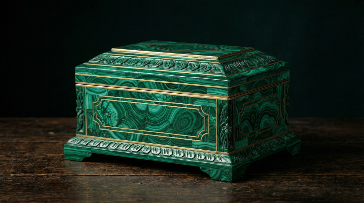 Русские мастера научились делать из малахита шедевры, используя его мягкость. Тонкие пластинки подгоняются идеально
