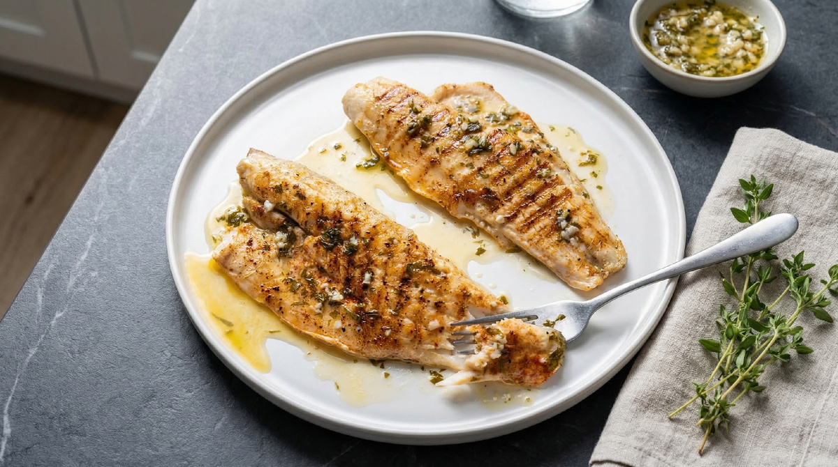 Сибас на электрогриле с чесночным маслом.