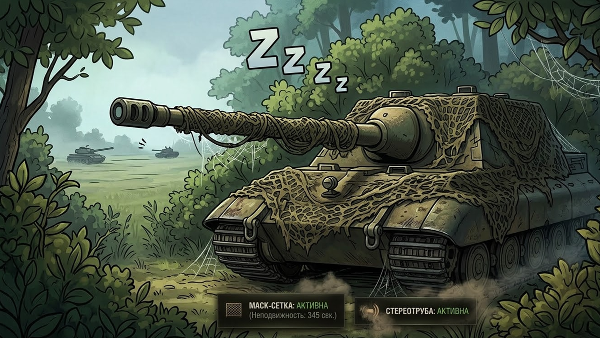 Тот самый "Царь Кустов", который стоит на базе с Рогами и Сеткой, пока вся команда сражается на передовой. Он покрылся паутиной, а экипаж, кажется, заснул.