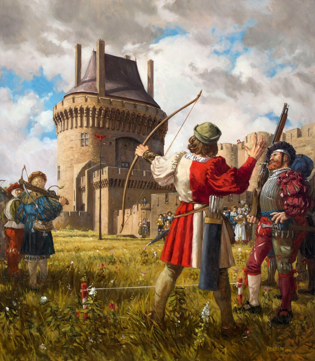 Год 1520, стрельба по попугаю во французском замке Динан. Художник: Ugo Pinson