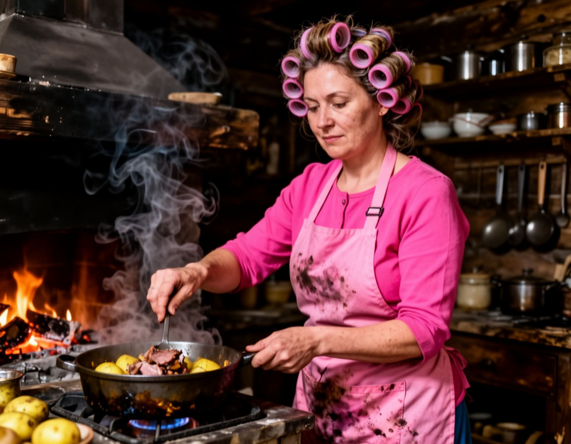 Любка тушит картошку