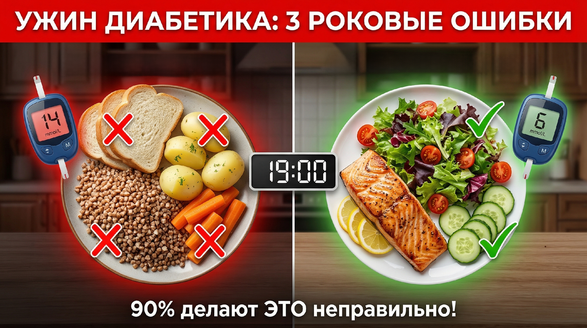 Ужин диабетика: 3 роковые ошибки, которые поднимают сахар ночью (и как их избежать)