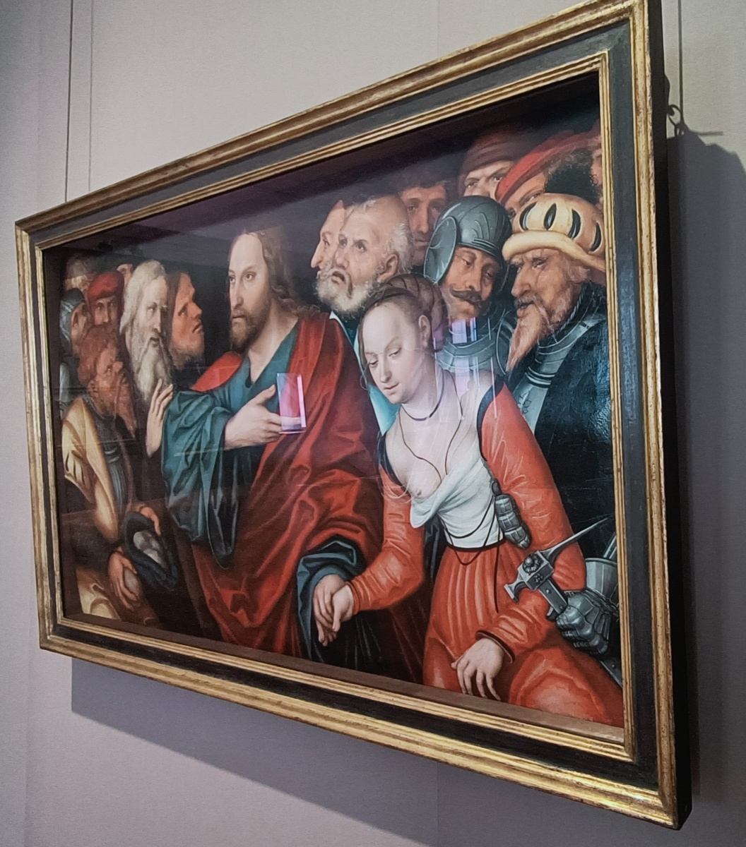 "Христос и прелюбодейка".  Лукас Кранах Младший .Создана около 1545 года. Замок Aschаffenburg. Бавария. Германия. Фото автора . 