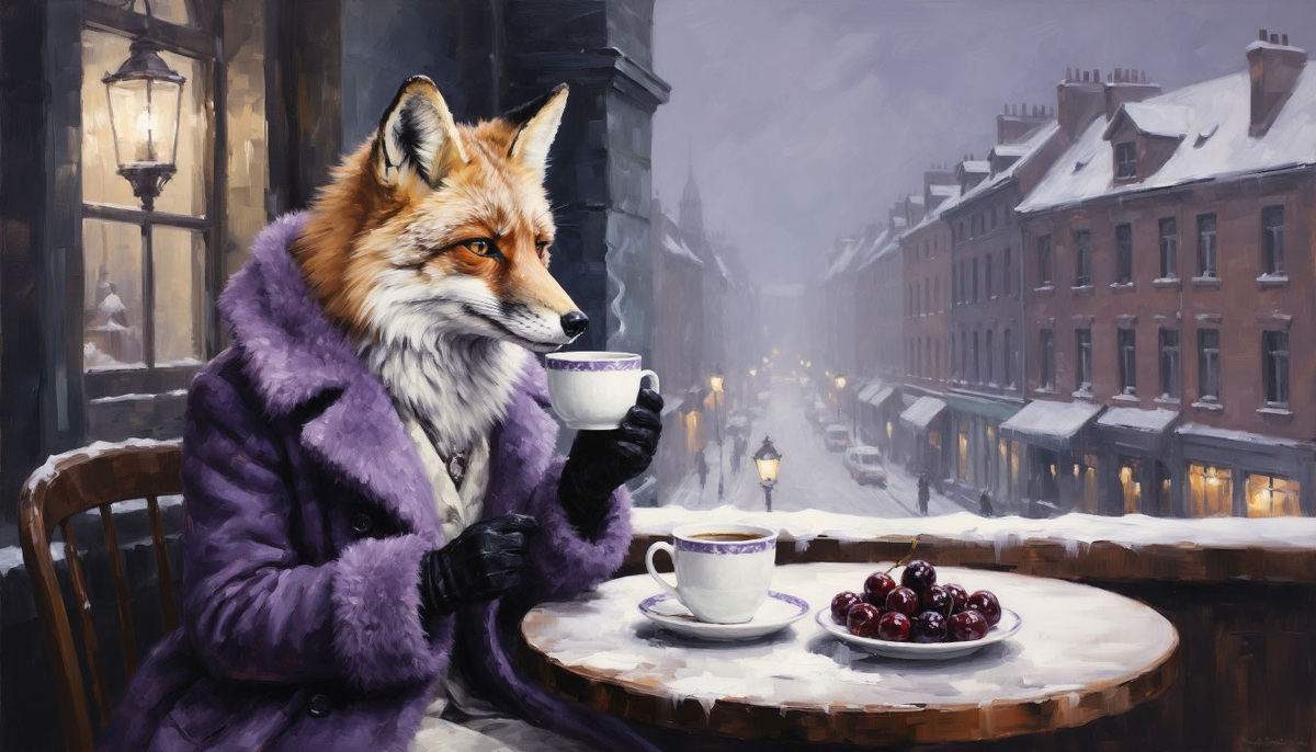 Лиса тоже любит кофе и вишенку. Изображение от ИИ Шедеврум