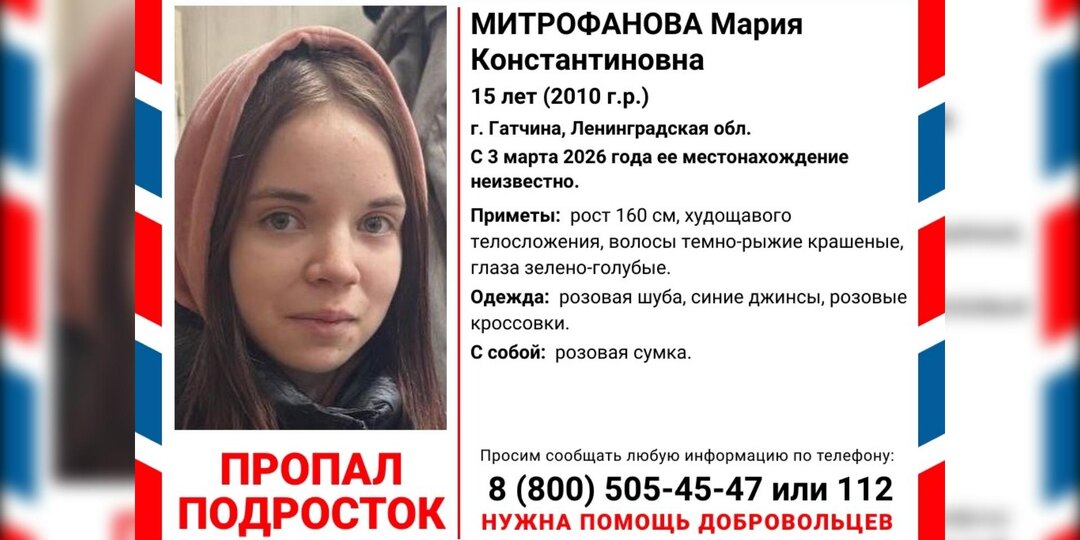 В Гатчине пропала 15-летняя девочка