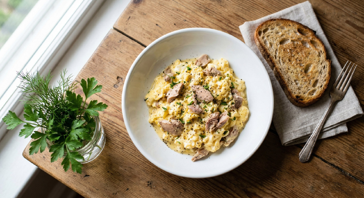 Скрэмбл с печенью трески