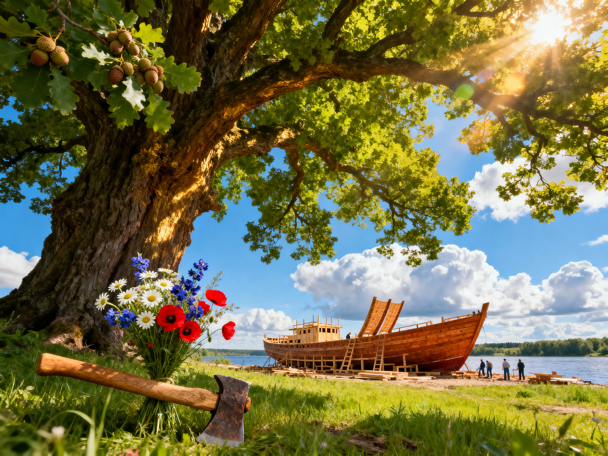 Из этих желудей вырастут дубы, из дубов — корабли, а корабли увезут нас к новым берегам. Солнце, ветер и вера в будущее — вот что нужно для великих дел. А топор под дубом пусть отдыхает. Сегодня он заслужил. ☀️🌳⚓