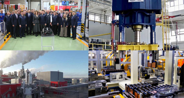 На фото: новая линия Камаза, металлургический цех, завод связующих материалов, гигафабрика.