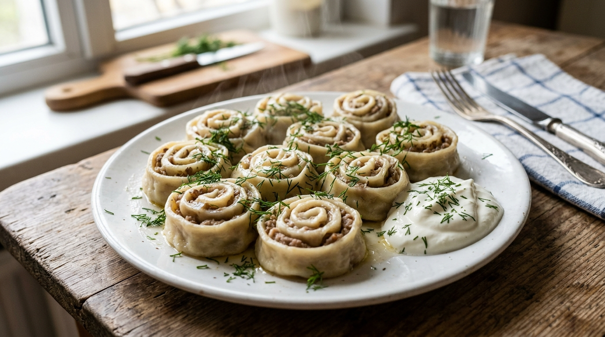 Быстрые пельмени рулетом: ужин из фарша