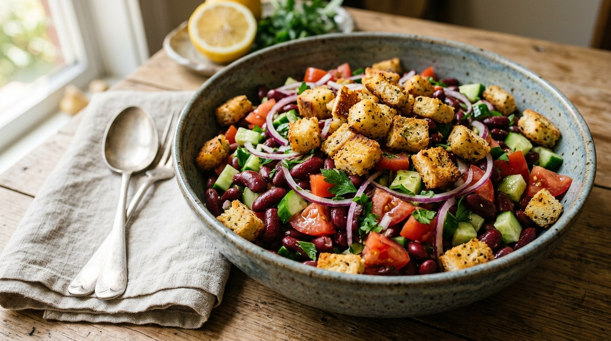 Салат из фасоли за 10 минут: сытный рецепт без мяса с сухариками 