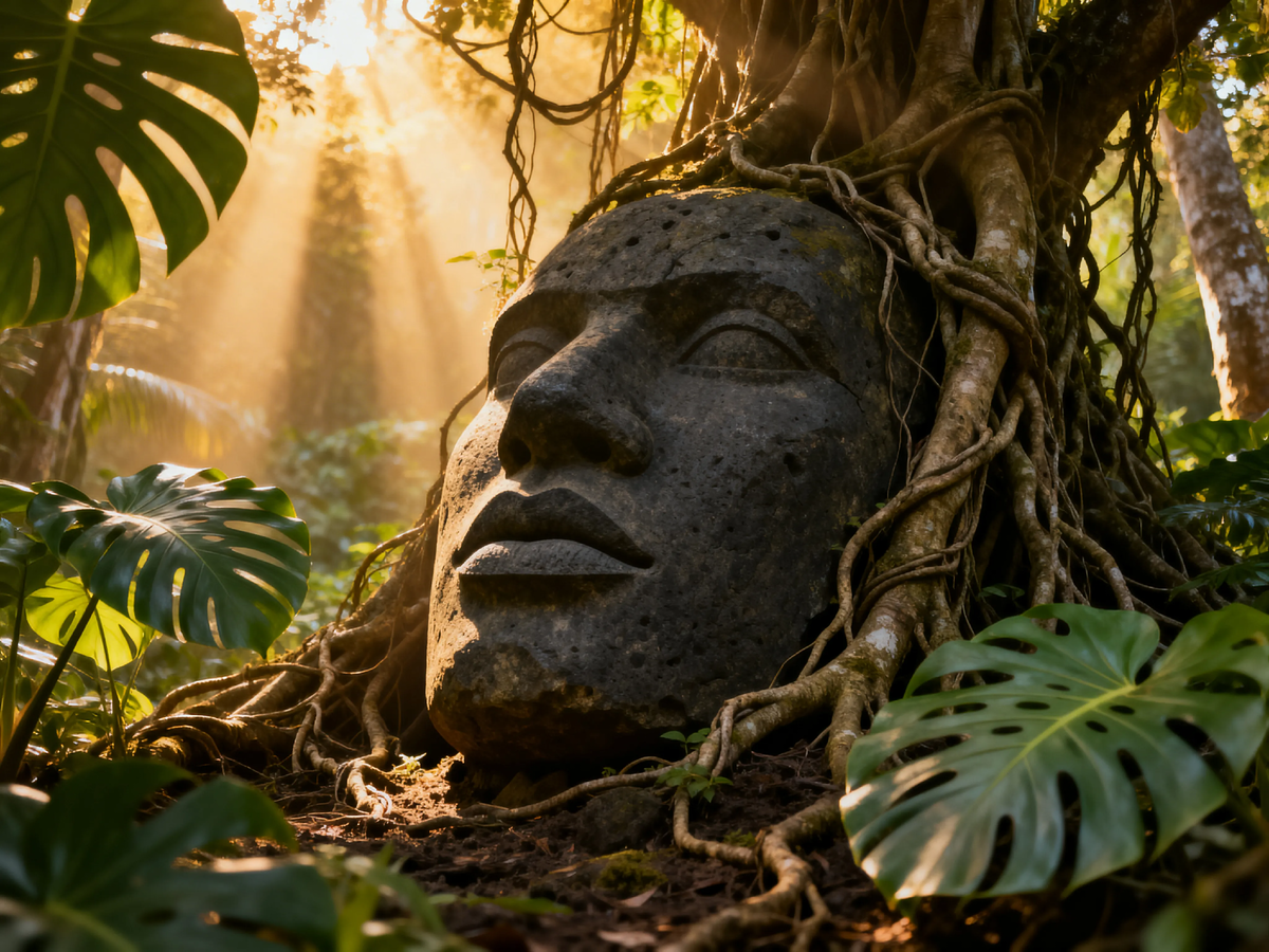 Их нашли в джунглях Мексики в 1862 году. Семнадцать голов, вырезанных из твёрдого базальта, весом до 50 тонн. У них негроидные черты лица — в Америке, за три тысячи лет до Колумба. Генетика говорит, что африканцев здесь не было. Головы молчат. А мы спорим до сих пор.