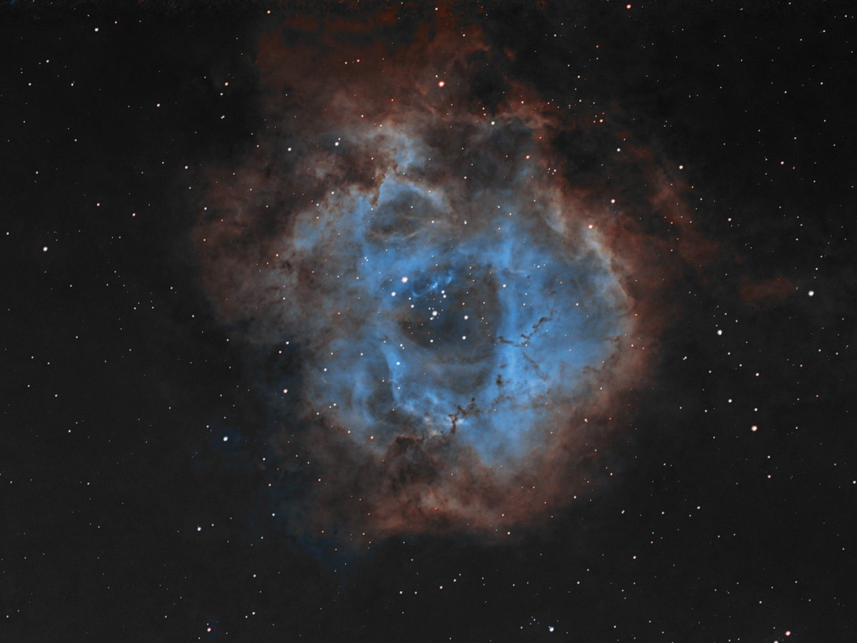 Туманность "Розетка", оборудование: ZWO Seestar s 30 pro, примерно 2.5 часа суммарной экспозиции. Обработка: Siril, graXpert, Photoshop