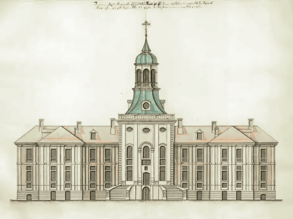 Фасад Кикиных палат после перестройки Франческо Бартоломео Растрелли. Около 1743-1744 годов. Военный архив Швеции, Стокгольм. Санкт-Петербург, сборник научных статей «Актуальные проблемы теории и истории искусства», Московский государственный университет имени М.В. Ломоносова и Санкт-Петербургский государственный университет, 2014