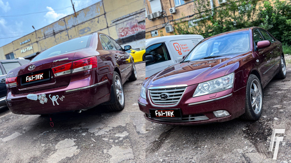 Установка глушителя и гофры на Hyundai Sonata NF