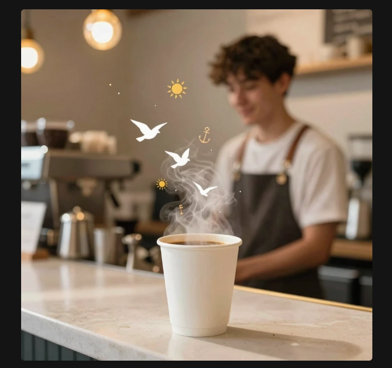 Он рисовал на стаканчиках. Но это были не просто рисунки. Это были послания тем, кто нуждался.