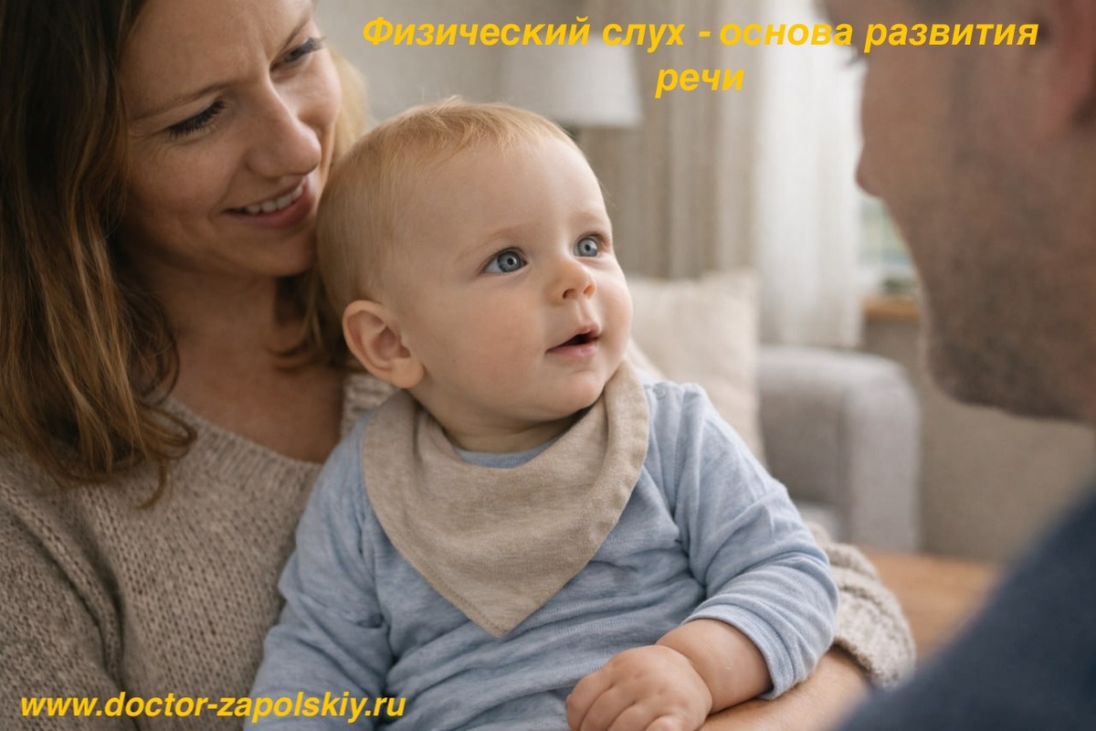 Хороший слух младенца является определяющим для гармоничного развития речевой функции. Это лежит в основе физиологии речи.