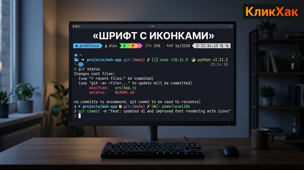 Шрифт с иконками для терминала