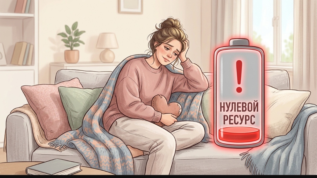 Сгенерировано нейросетью. Нулевой ресурс — это не лень и не слабость, а честный сигнал организма о том, что пора позаботиться о себе»
