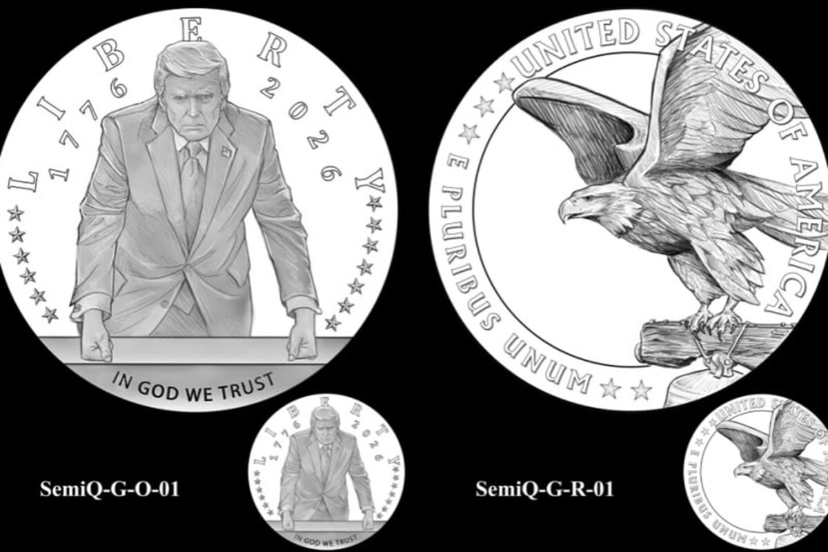  Эскиз юбилейной золотой монеты с изображением президента Дональда Трампа. © Монетный двор США