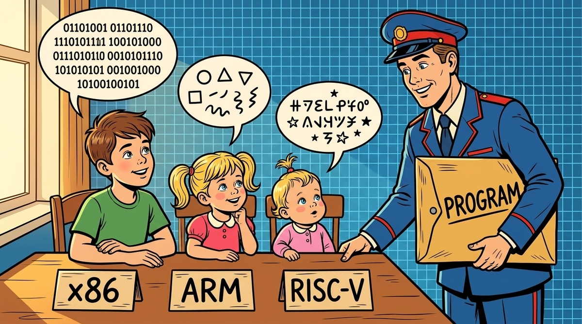 У каждого процессора — свой язык. Почтальон приносит программу, но поймут её только те, кто говорит на одном языке.