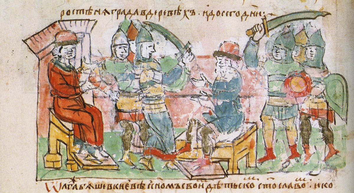 Битва древлян против дружины Игоря. Миниатюра Радзивиловской летописи