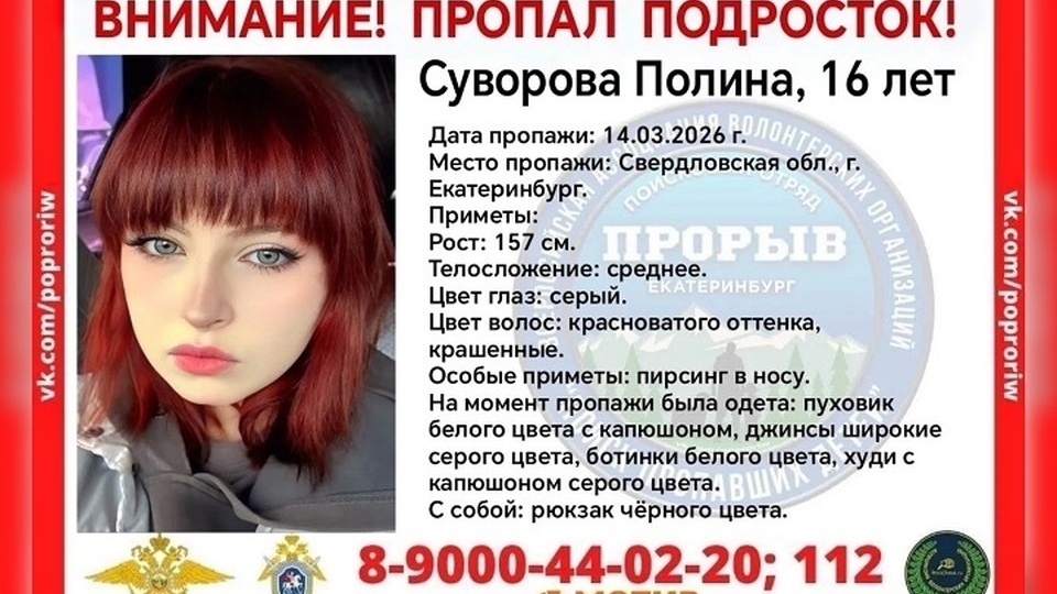 В Екатеринбурге волонтеры и полицейские почти неделю ищут 16-летнюю девушку