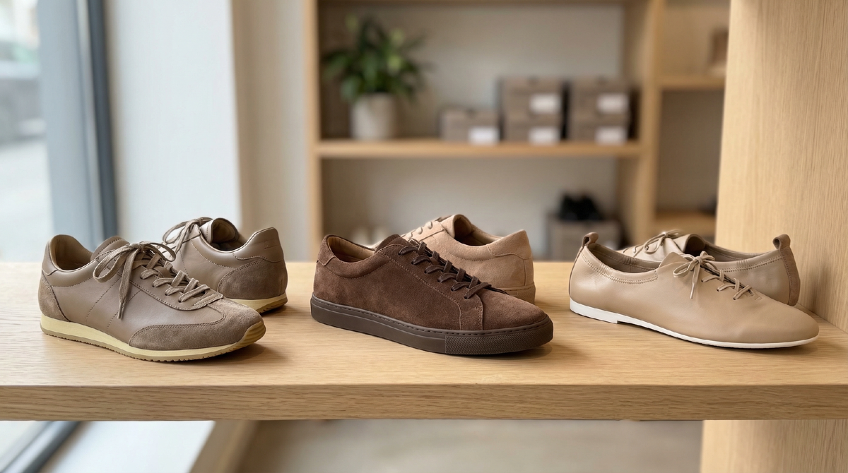 Три типа кроссовок, которые работают с платьем: ретро-раннеры с винтажным характером, замшевые «террас» в нюдовых и коричневых тонах, и снейкерины - гибрид кроссовки и балетки