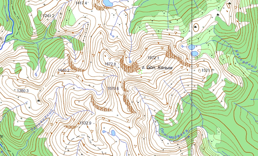 Гора Большой Каным. Фрагмент карты, 2001г.