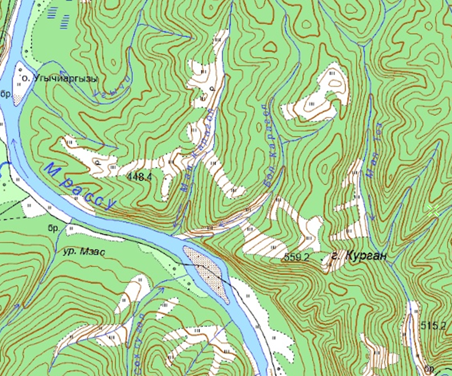 Река Большой Карагол. Фрагмент карты, 2001г.