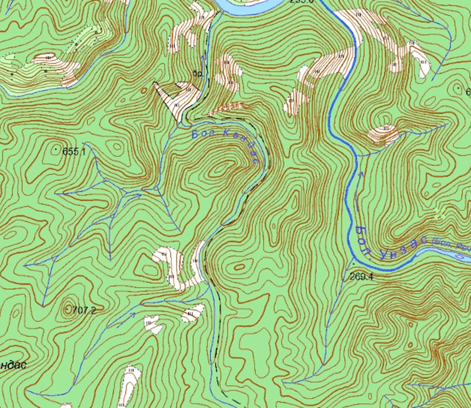 Река Большой Кендас. Фрагмент карты, 2001г.