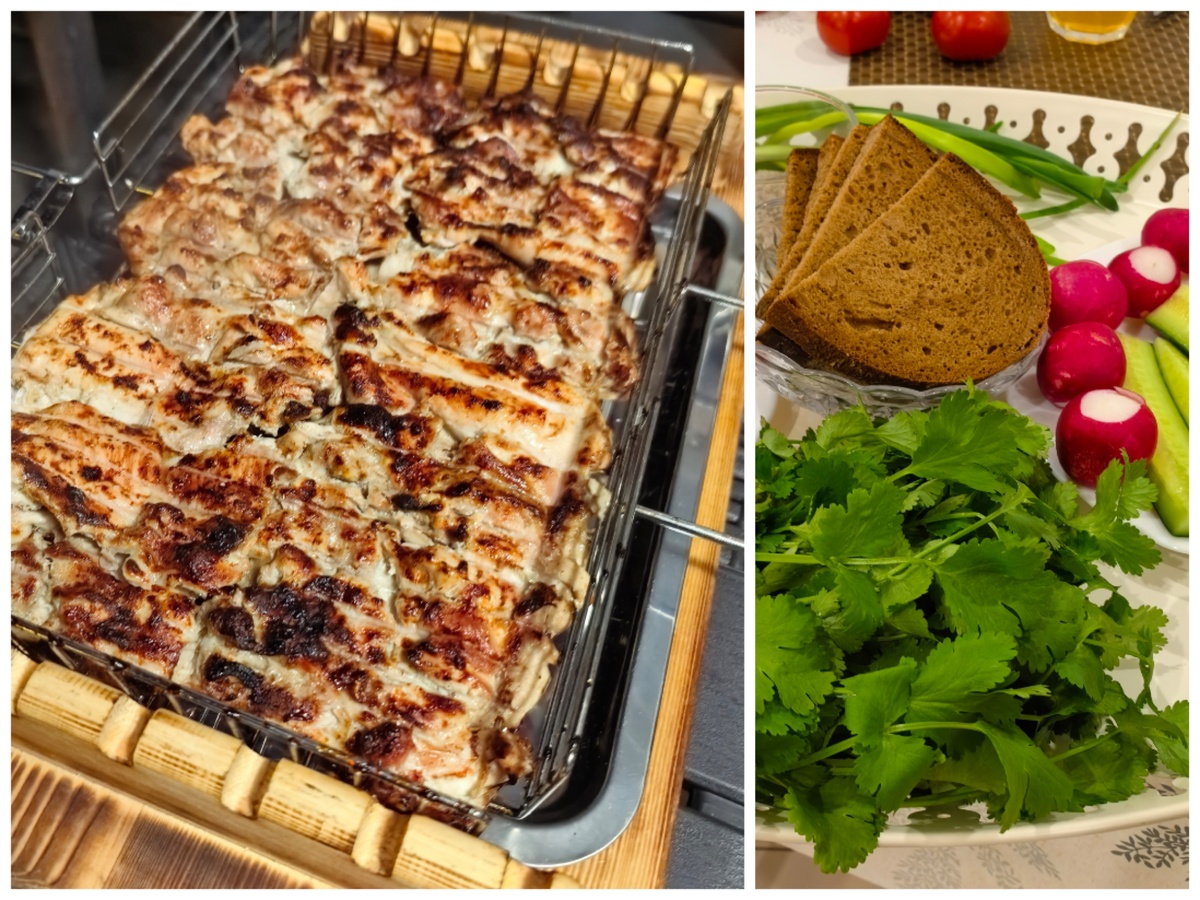 В этот раз был шашлык из куриного бедра без кости.