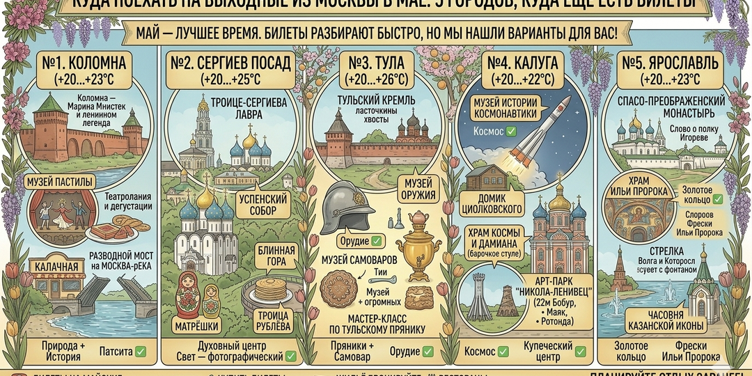 Куда поехать на выходные из Москвы в мае: 5 городов, куда ещё есть билеты