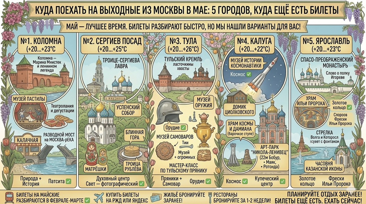 5 уютных маршрутов из Москвы на майские выходные