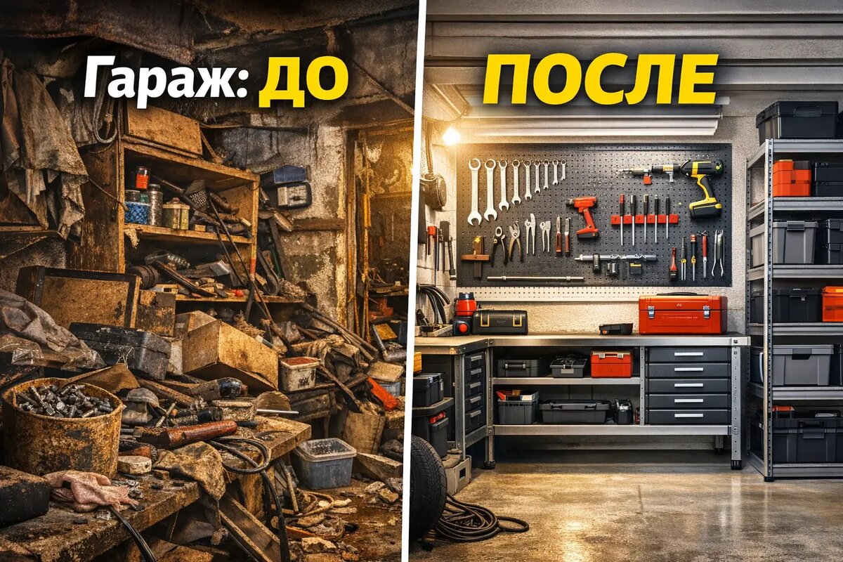 Гараж ДО уборки и ПОСЛЕ