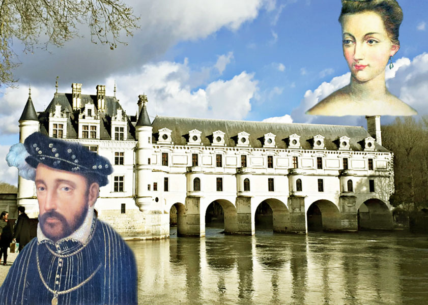 Замок Шенонсо был свидетелем, как разгорались страсти между красавицей Дианой де Пуатье, королем Генрихом II и его жены Екатериной Медичи. 