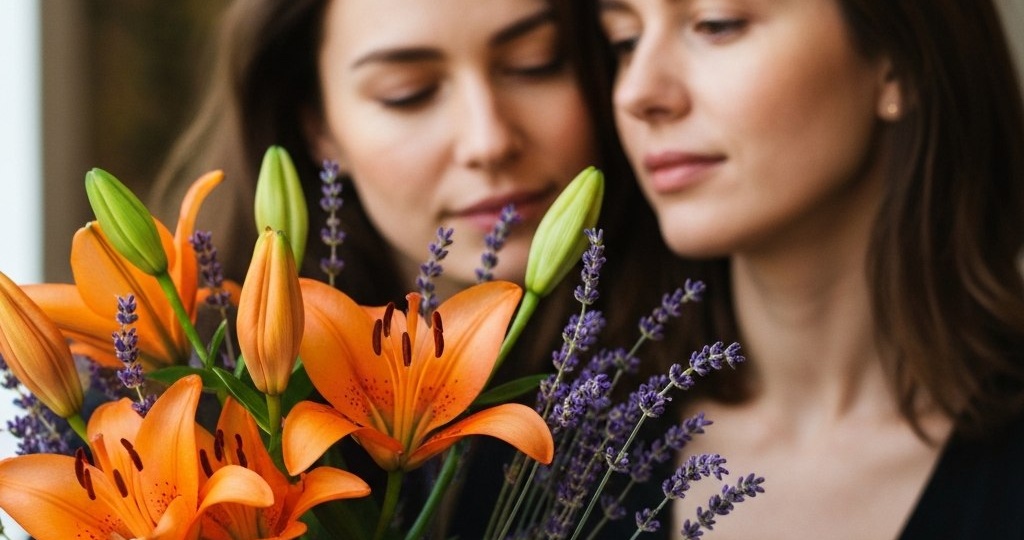 Оранжевые лилии и лаванда: магия идеального вечера