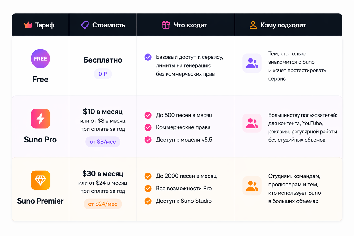 Тарифы Suno AI